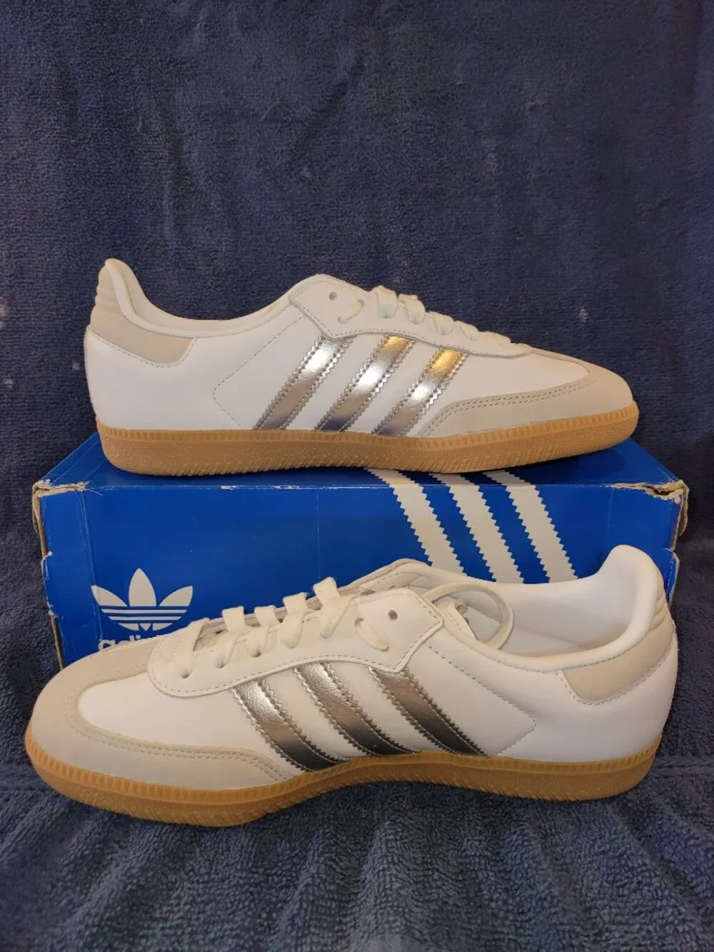 Adidas Samba🚺Women's Size 9 OG White Silver Metallic Grey Tan Sneakers JI2725 - Picture 3 of 16